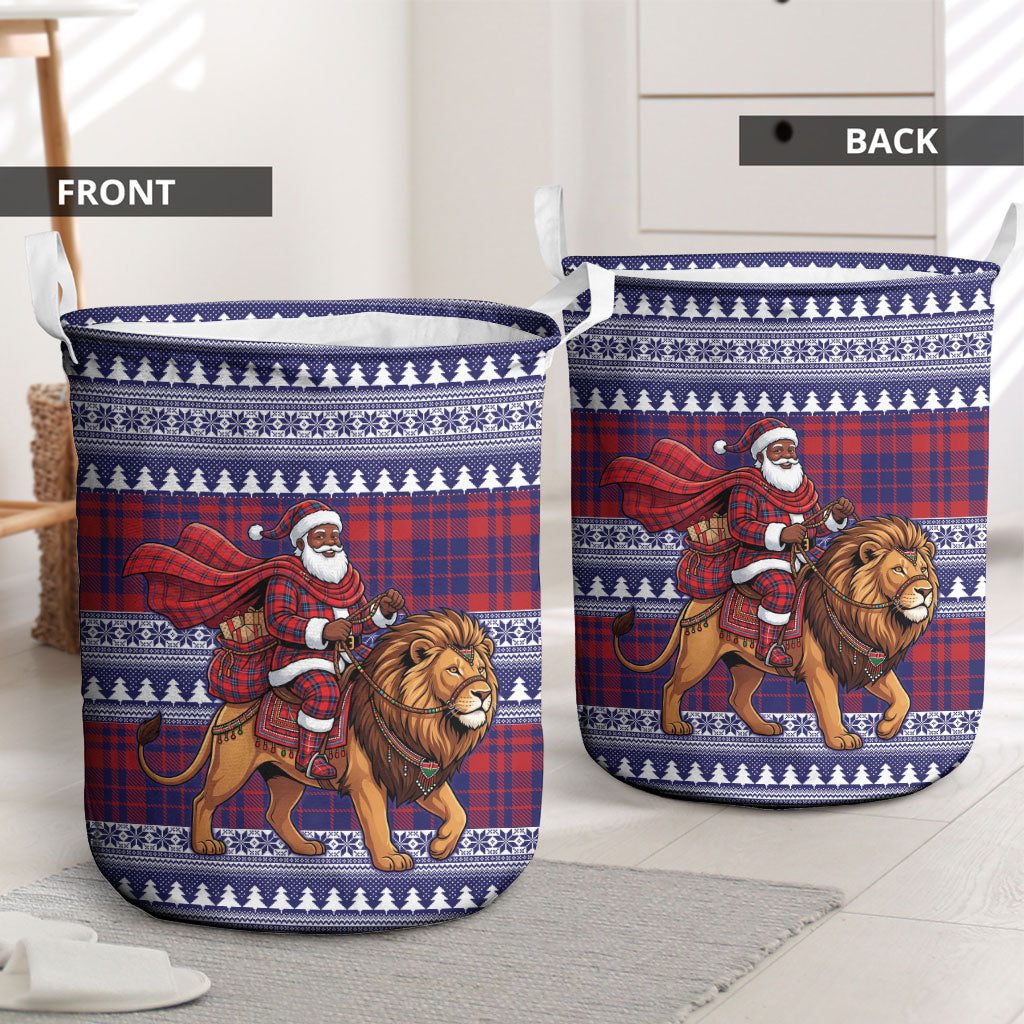 Kenya Christmas Santa Lion Laundry Basket Maasai Shuka Inspired Red Check