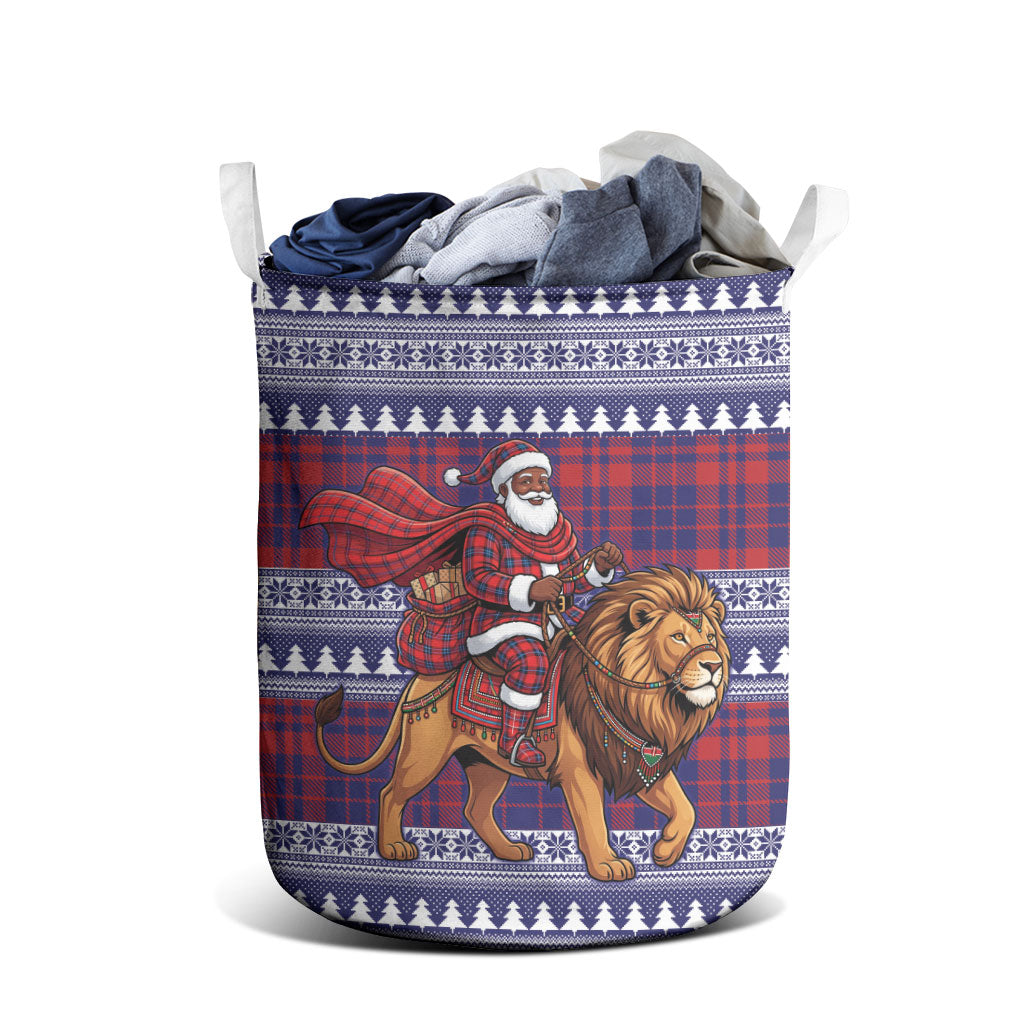 Kenya Christmas Santa Lion Laundry Basket Maasai Shuka Inspired Red Check