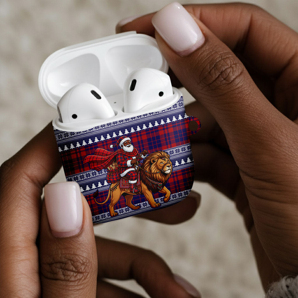 Kenya Christmas Santa Lion AirPods Case Maasai Shuka Inspired Red Check