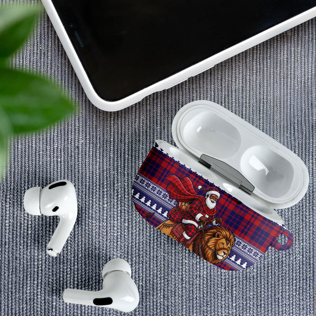 Kenya Christmas Santa Lion AirPods Case Maasai Shuka Inspired Red Check