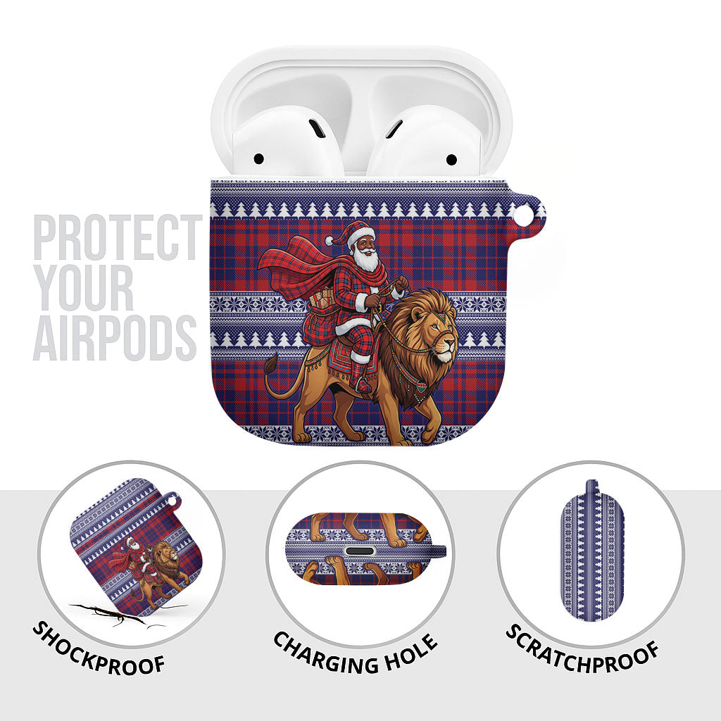 Kenya Christmas Santa Lion AirPods Case Maasai Shuka Inspired Red Check