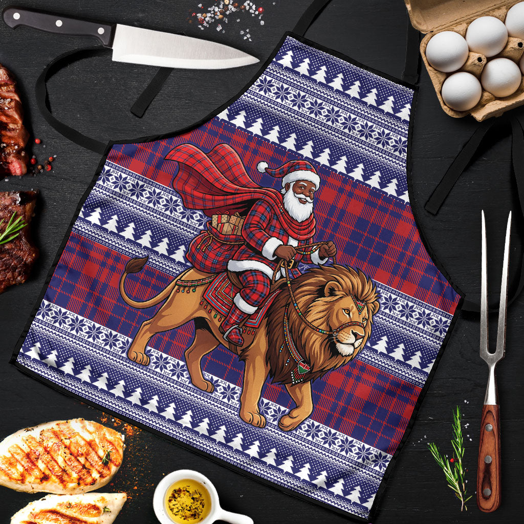Kenya Christmas Santa Lion Apron Maasai Shuka Inspired Red Check