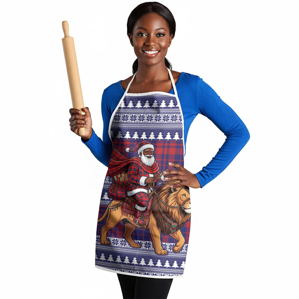 Kenya Christmas Santa Lion Apron Maasai Shuka Inspired Red Check