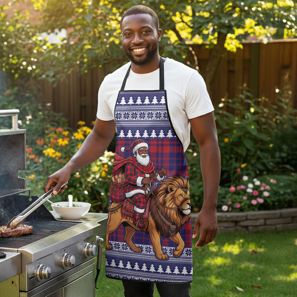 Kenya Christmas Santa Lion Apron Maasai Shuka Inspired Red Check
