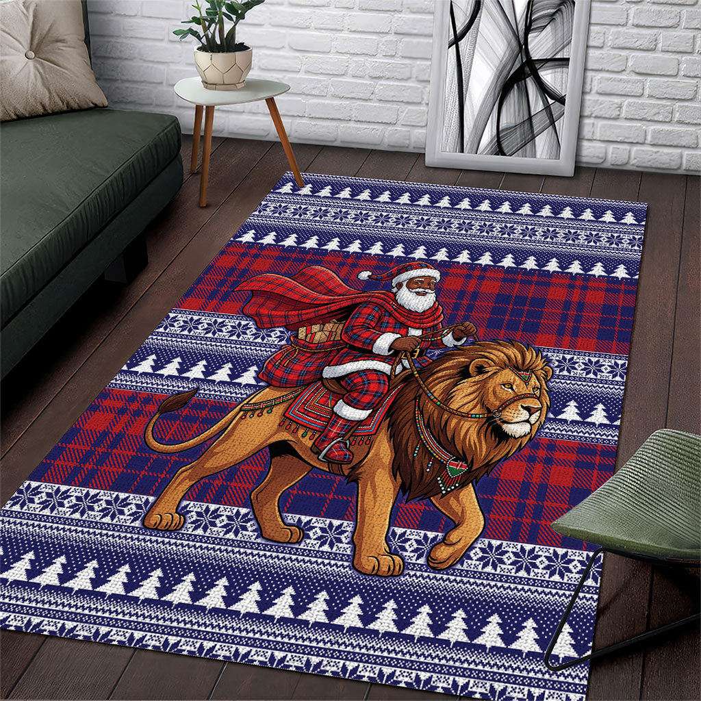 Kenya Christmas Santa Lion Area Rug Maasai Shuka Inspired Red Check