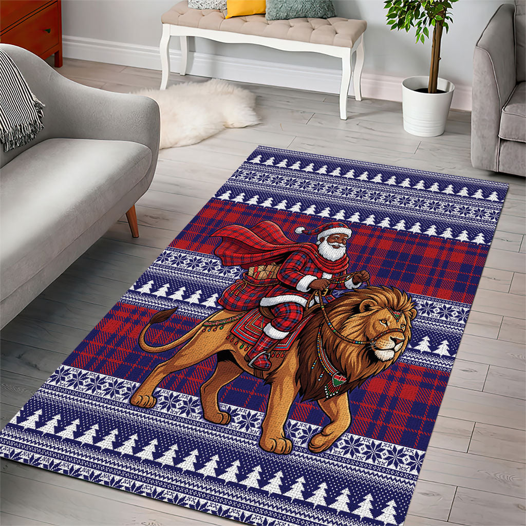 Kenya Christmas Santa Lion Area Rug Maasai Shuka Inspired Red Check