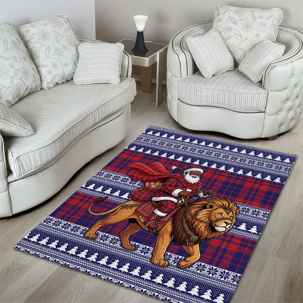 Kenya Christmas Santa Lion Area Rug Maasai Shuka Inspired Red Check