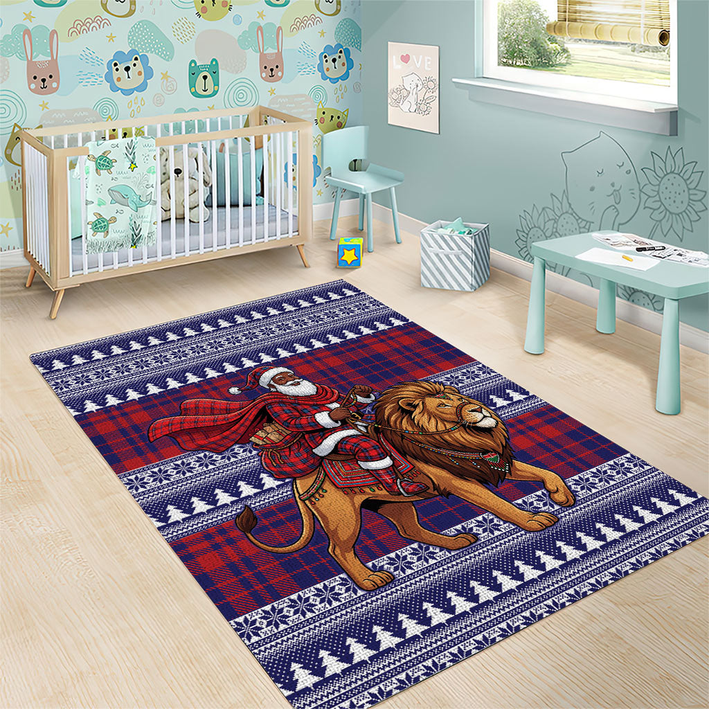 Kenya Christmas Santa Lion Area Rug Maasai Shuka Inspired Red Check