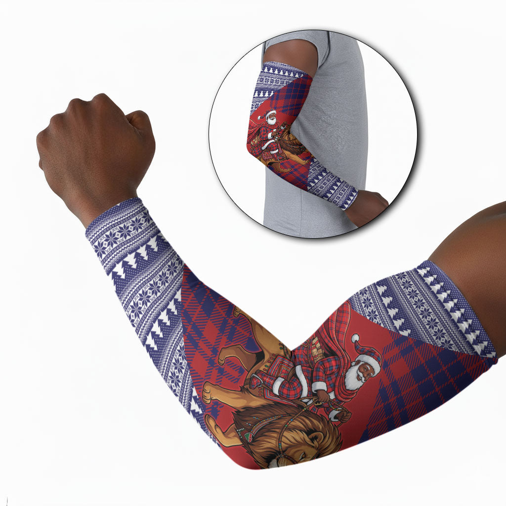 Kenya Christmas Santa Lion Arm Sleeves Maasai Shuka Inspired Red Check