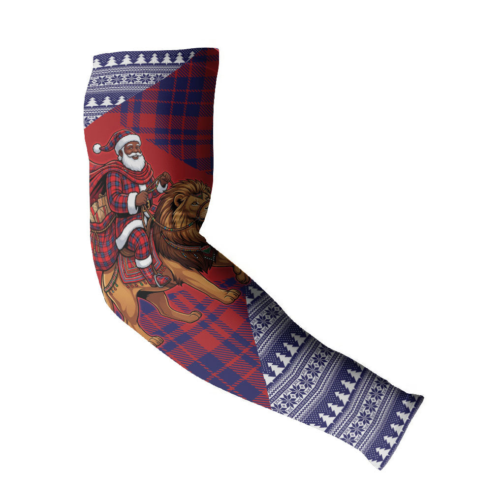Kenya Christmas Santa Lion Arm Sleeves Maasai Shuka Inspired Red Check