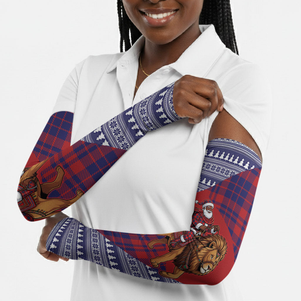 Kenya Christmas Santa Lion Arm Sleeves Maasai Shuka Inspired Red Check