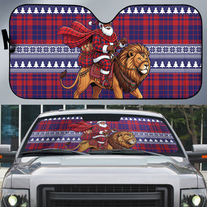 Kenya Christmas Santa Lion Auto Sun Shade Maasai Shuka Inspired Red Check