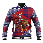 Kenya Christmas Santa Lion Baseball Jacket Maasai Shuka Inspired Red Check