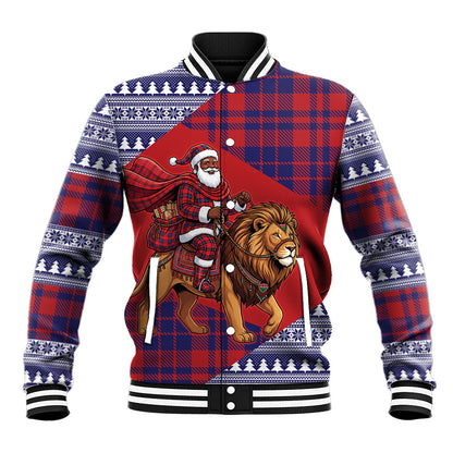 Kenya Christmas Santa Lion Baseball Jacket Maasai Shuka Inspired Red Check