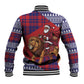 Kenya Christmas Santa Lion Baseball Jacket Maasai Shuka Inspired Red Check
