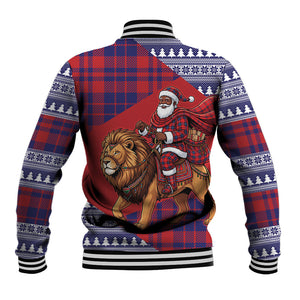 Kenya Christmas Santa Lion Baseball Jacket Maasai Shuka Inspired Red Check