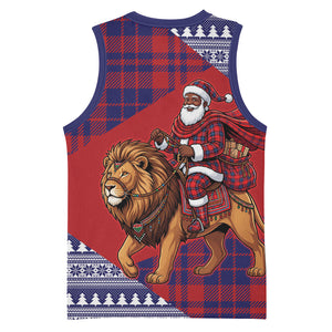 Kenya Christmas Santa Lion Basketball Jersey Maasai Shuka Inspired Red Check
