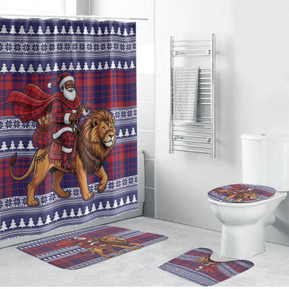Kenya Christmas Santa Lion Bathroom Set Maasai Shuka Inspired Red Check