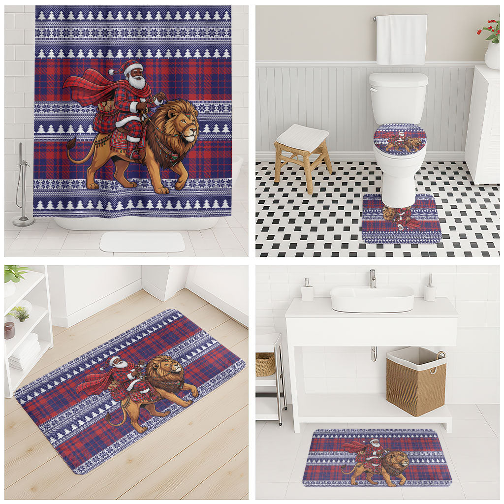 Kenya Christmas Santa Lion Bathroom Set Maasai Shuka Inspired Red Check