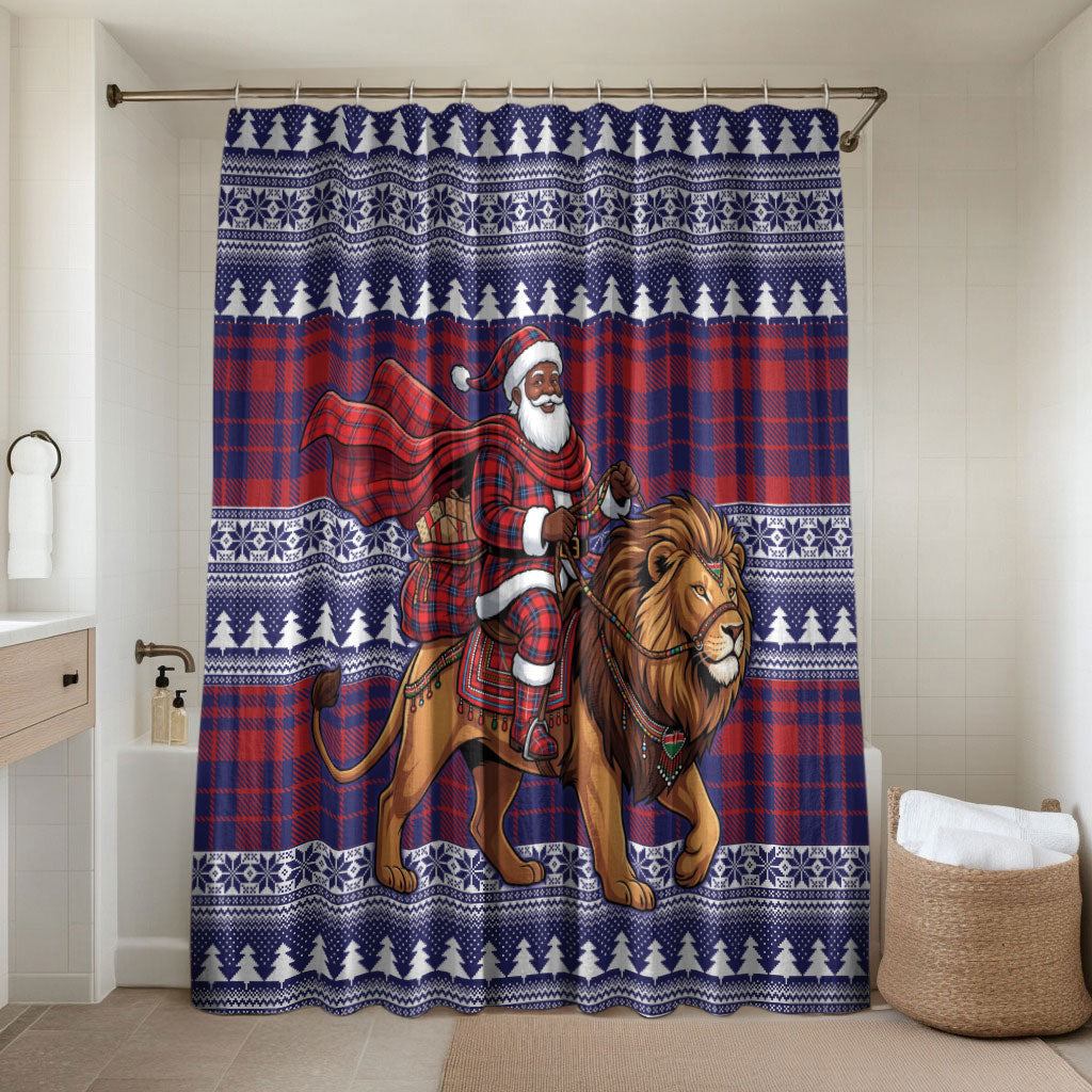 Kenya Christmas Santa Lion Bathroom Set Maasai Shuka Inspired Red Check