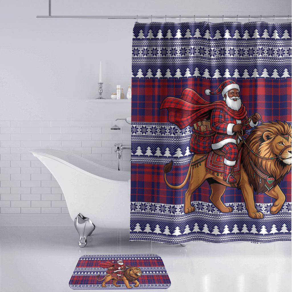 Kenya Christmas Santa Lion Bathroom Set Maasai Shuka Inspired Red Check