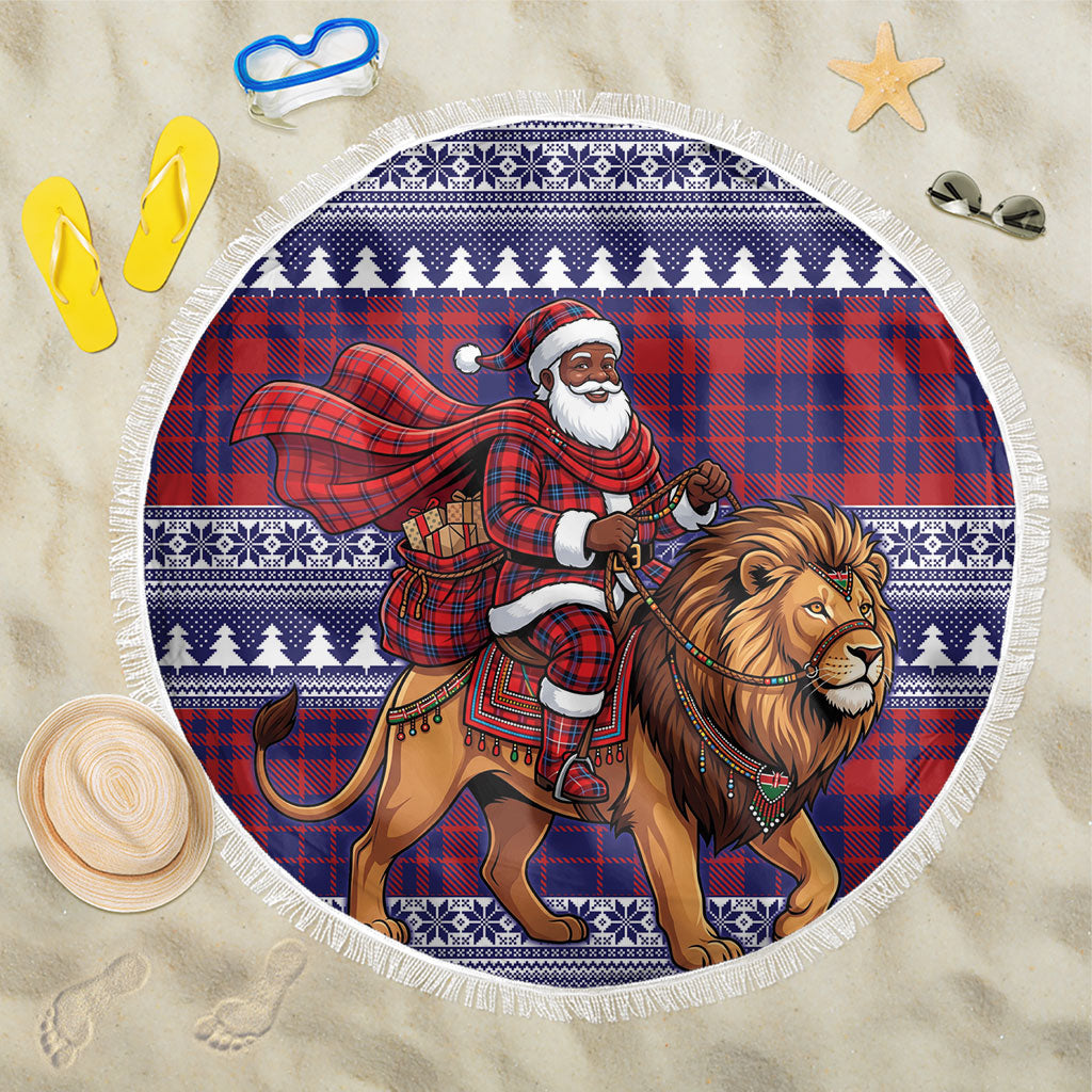 Kenya Christmas Santa Lion Beach Blanket Maasai Shuka Inspired Red Check