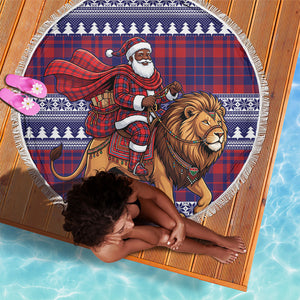 Kenya Christmas Santa Lion Beach Blanket Maasai Shuka Inspired Red Check