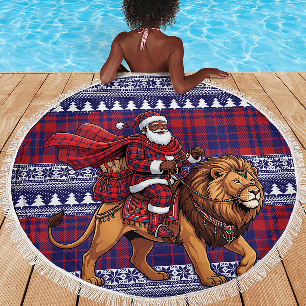 Kenya Christmas Santa Lion Beach Blanket Maasai Shuka Inspired Red Check