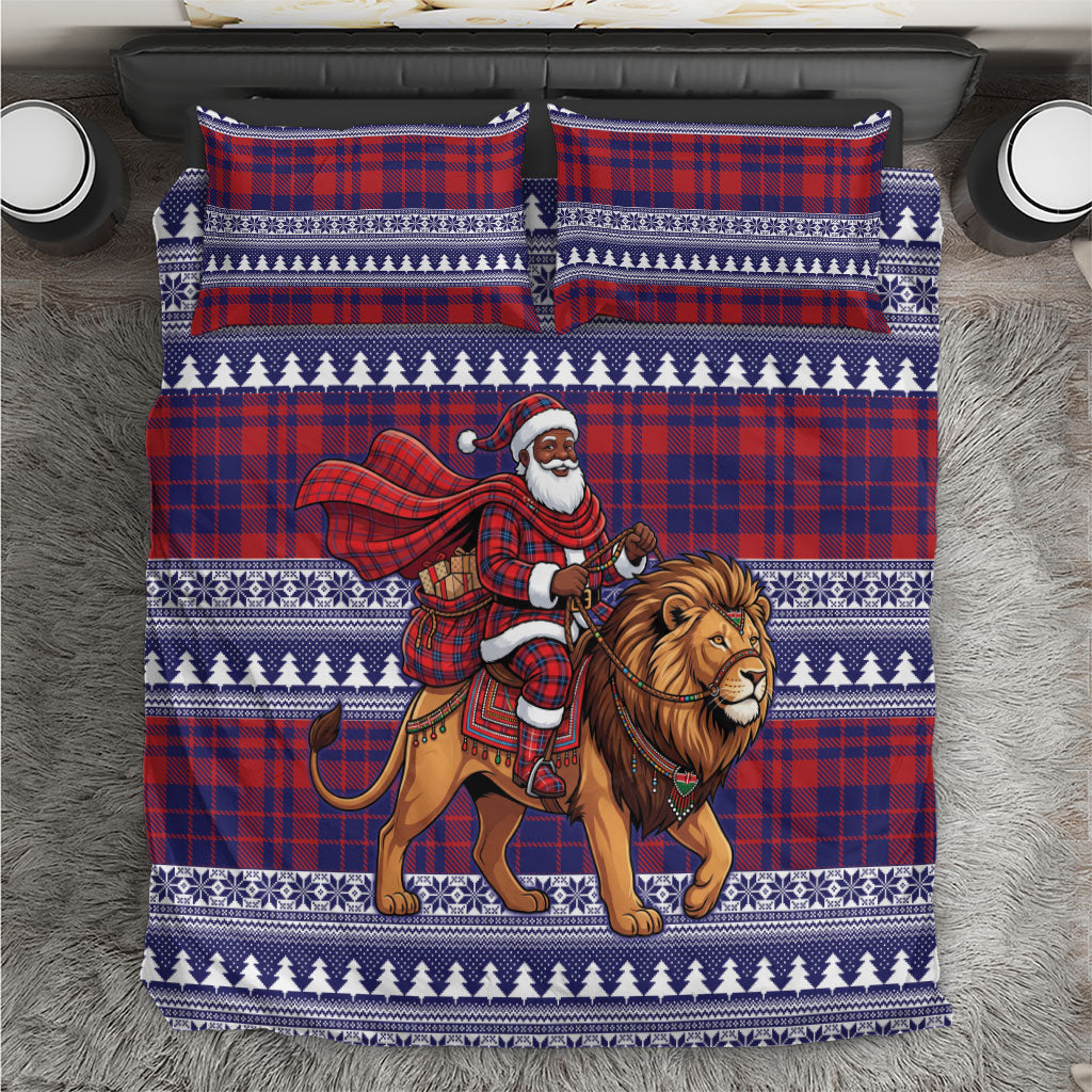 Kenya Christmas Santa Lion Bedding Set Maasai Shuka Inspired Red Check