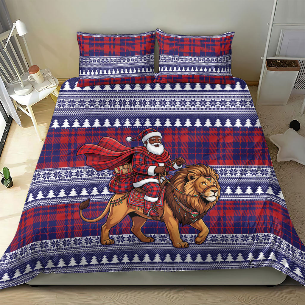 Kenya Christmas Santa Lion Bedding Set Maasai Shuka Inspired Red Check