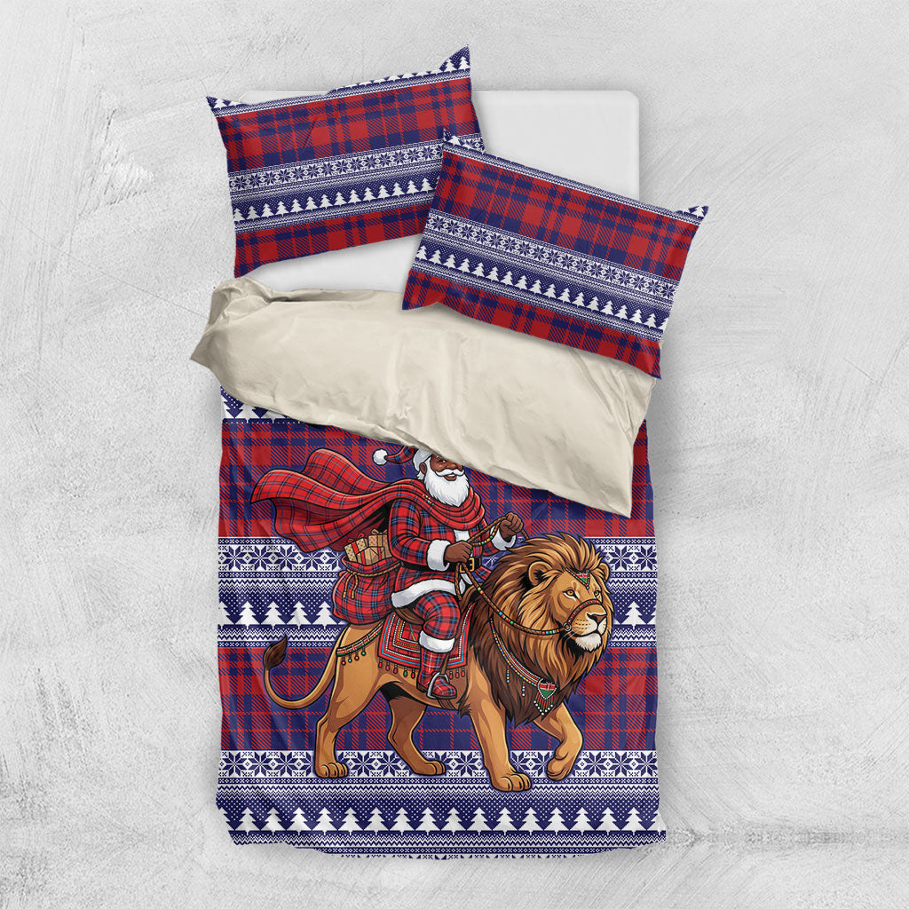 Kenya Christmas Santa Lion Bedding Set Maasai Shuka Inspired Red Check