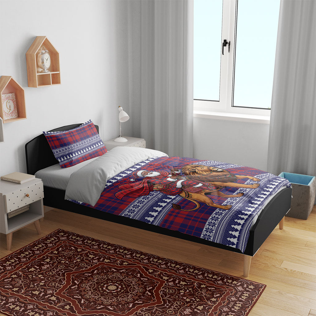 Kenya Christmas Santa Lion Bedding Set Maasai Shuka Inspired Red Check