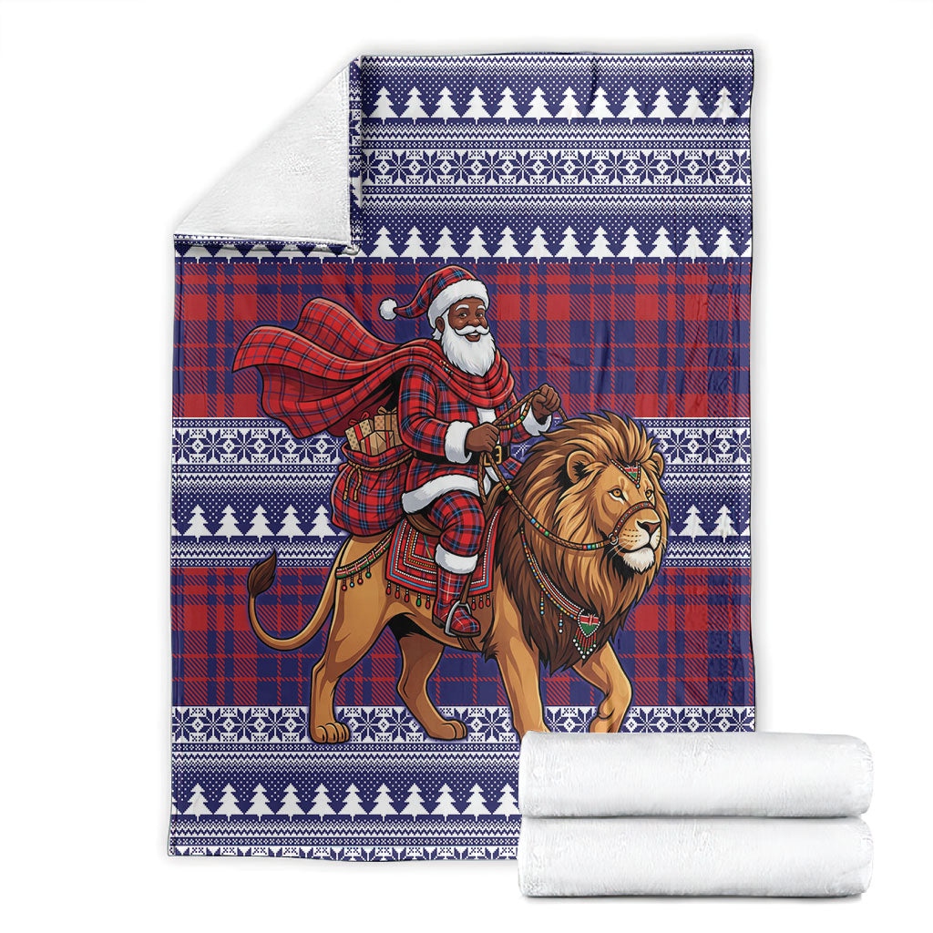Kenya Christmas Santa Lion Blanket Maasai Shuka Inspired Red Check