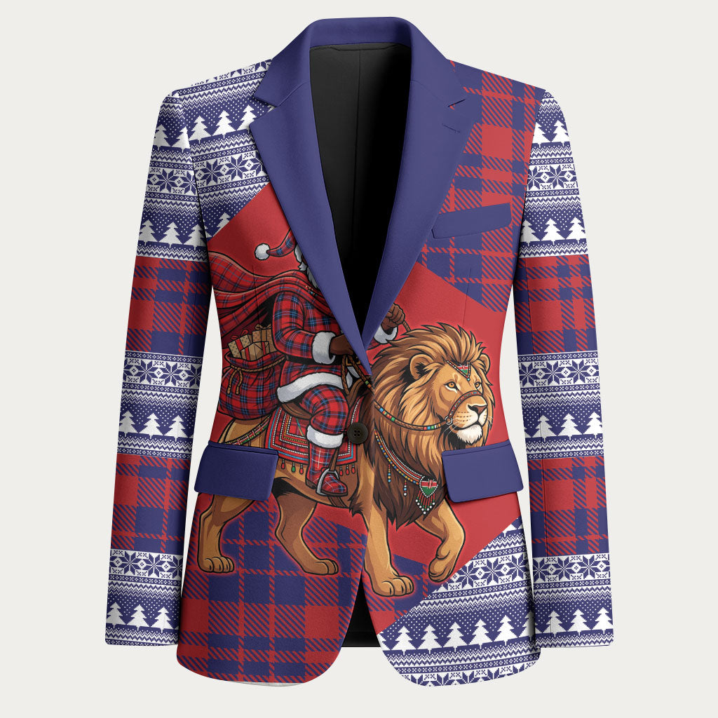 Kenya Christmas Santa Lion Blazer Maasai Shuka Inspired Red Check