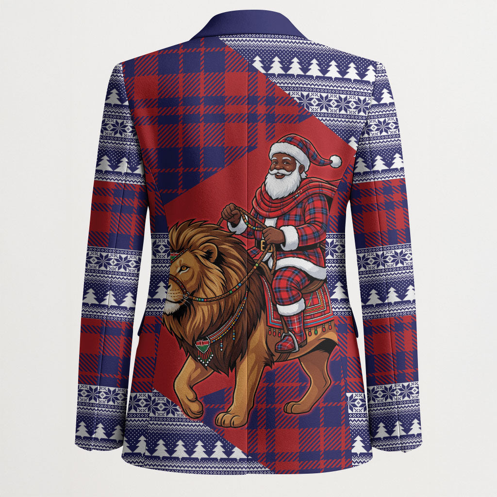 Kenya Christmas Santa Lion Blazer Maasai Shuka Inspired Red Check