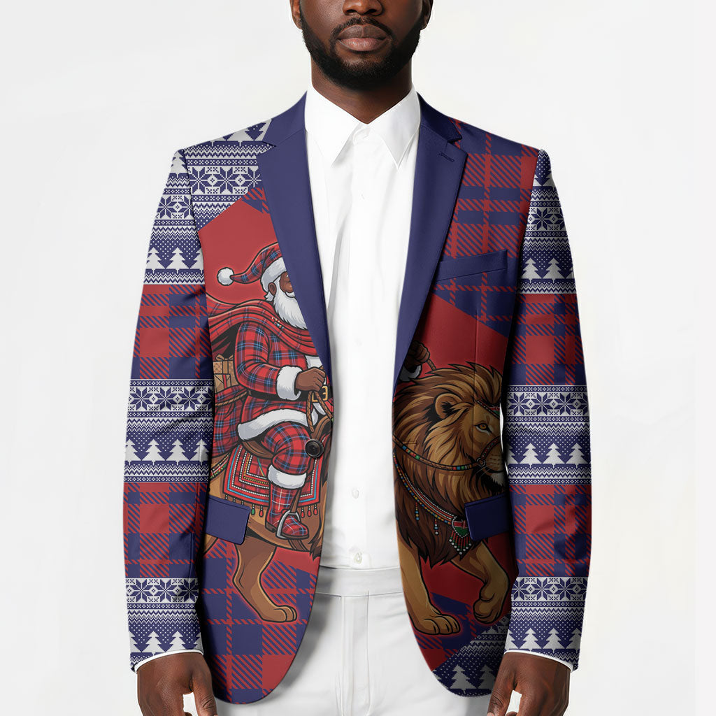 Kenya Christmas Santa Lion Blazer Maasai Shuka Inspired Red Check