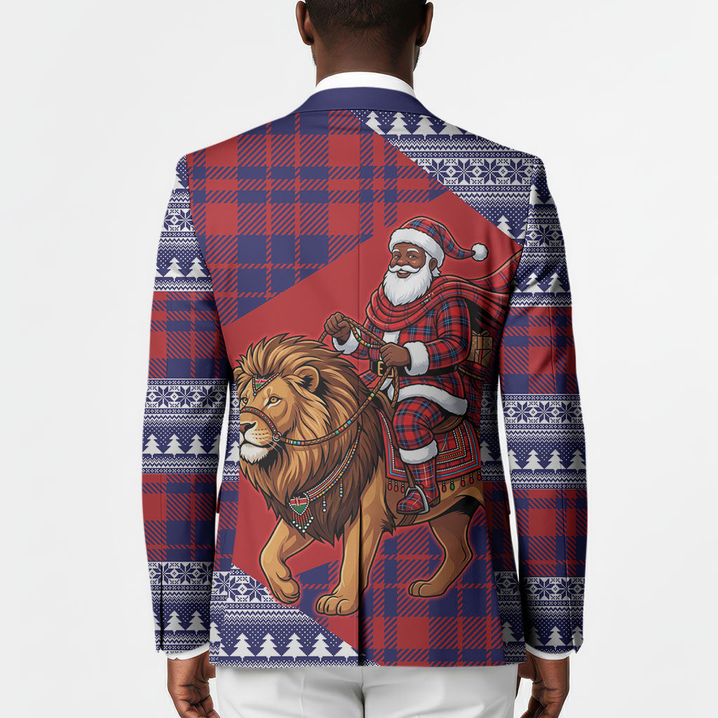Kenya Christmas Santa Lion Blazer Maasai Shuka Inspired Red Check