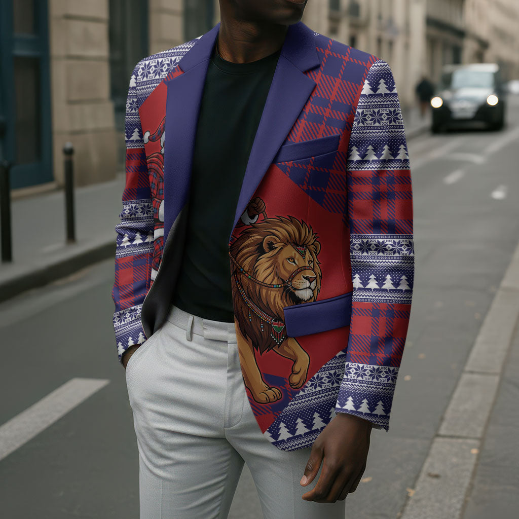Kenya Christmas Santa Lion Blazer Maasai Shuka Inspired Red Check