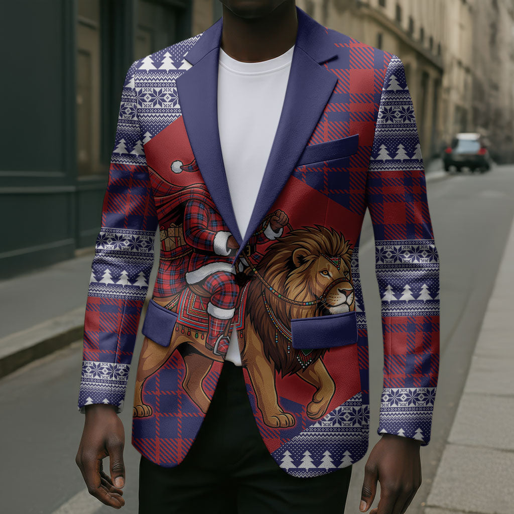 Kenya Christmas Santa Lion Blazer Maasai Shuka Inspired Red Check