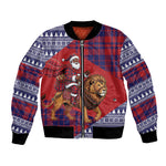 Kenya Christmas Santa Lion Bomber Jacket Maasai Shuka Inspired Red Check