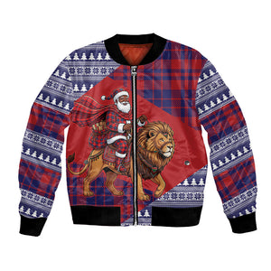 Kenya Christmas Santa Lion Bomber Jacket Maasai Shuka Inspired Red Check