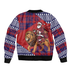 Kenya Christmas Santa Lion Bomber Jacket Maasai Shuka Inspired Red Check