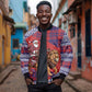 Kenya Christmas Santa Lion Bomber Jacket Maasai Shuka Inspired Red Check