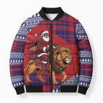 Kenya Christmas Santa Lion Bomber Puffer Jacket Maasai Shuka Inspired Red Check