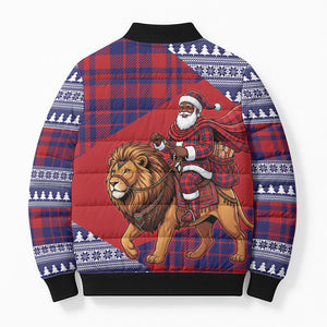 Kenya Christmas Santa Lion Bomber Puffer Jacket Maasai Shuka Inspired Red Check