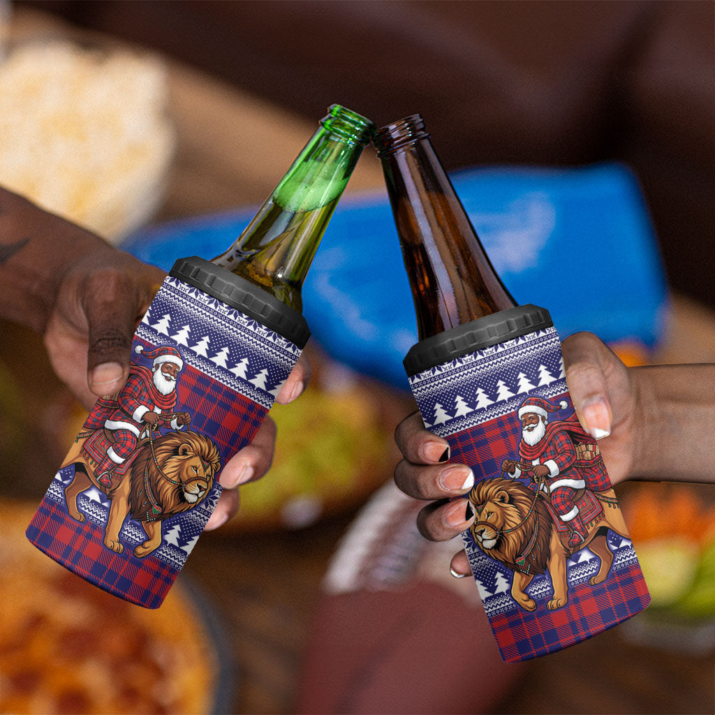 Kenya Christmas Santa Lion 4 in 1 Can Cooler Tumbler Maasai Shuka Inspired Red Check