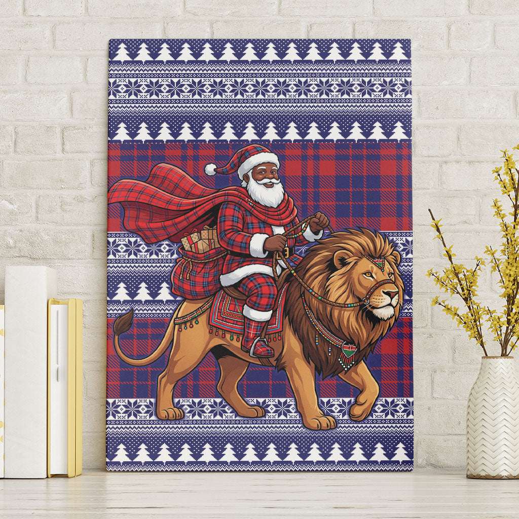 Kenya Christmas Santa Lion Canvas Wall Art Maasai Shuka Inspired Red Check