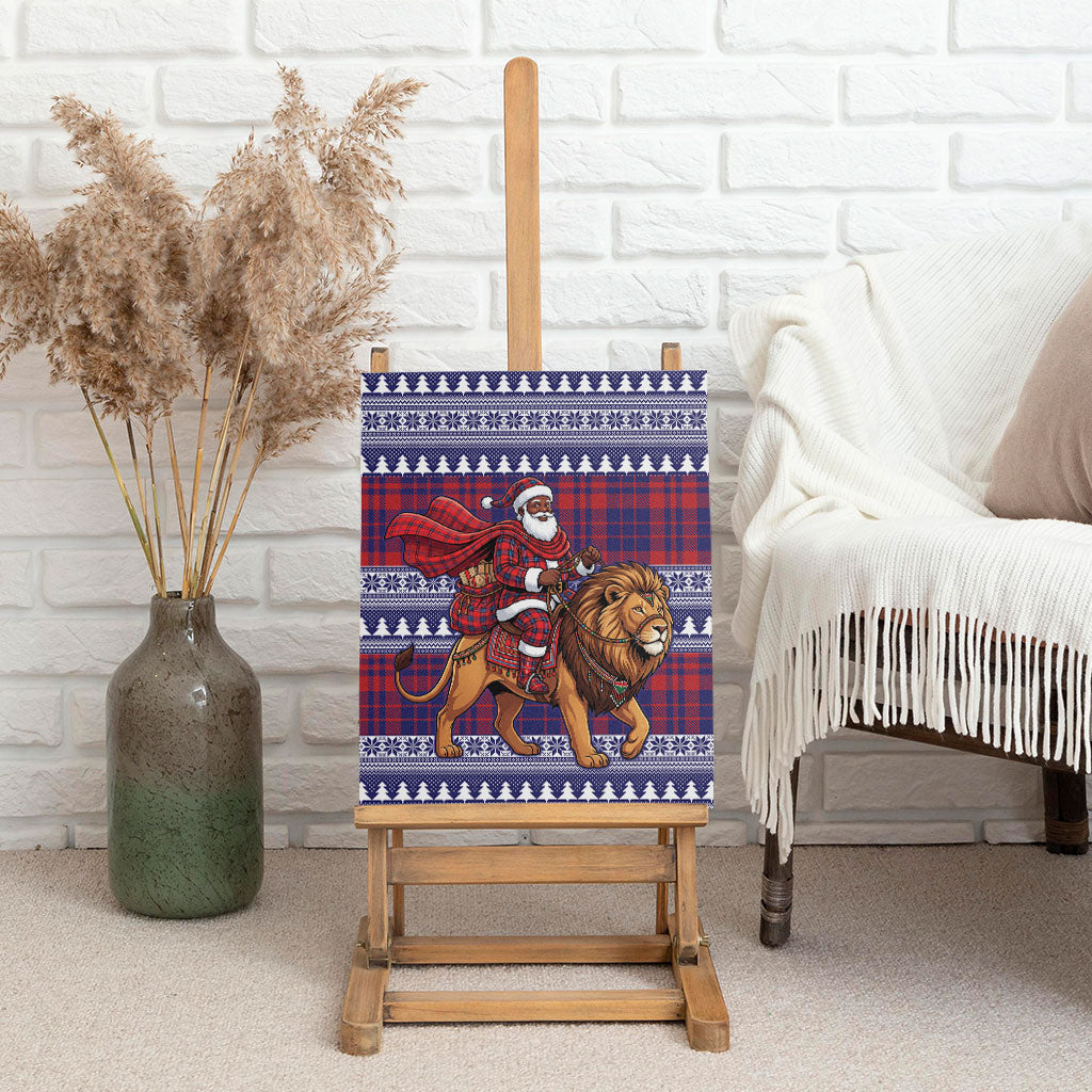 Kenya Christmas Santa Lion Canvas Wall Art Maasai Shuka Inspired Red Check