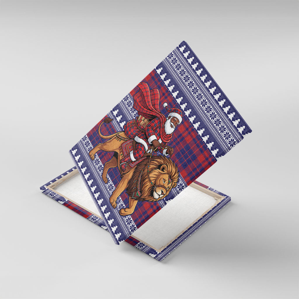 Kenya Christmas Santa Lion Canvas Wall Art Maasai Shuka Inspired Red Check