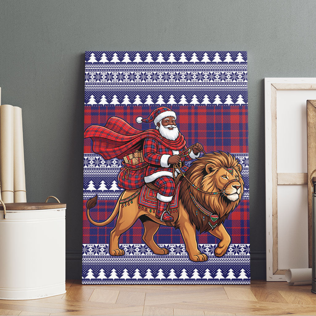 Kenya Christmas Santa Lion Canvas Wall Art Maasai Shuka Inspired Red Check